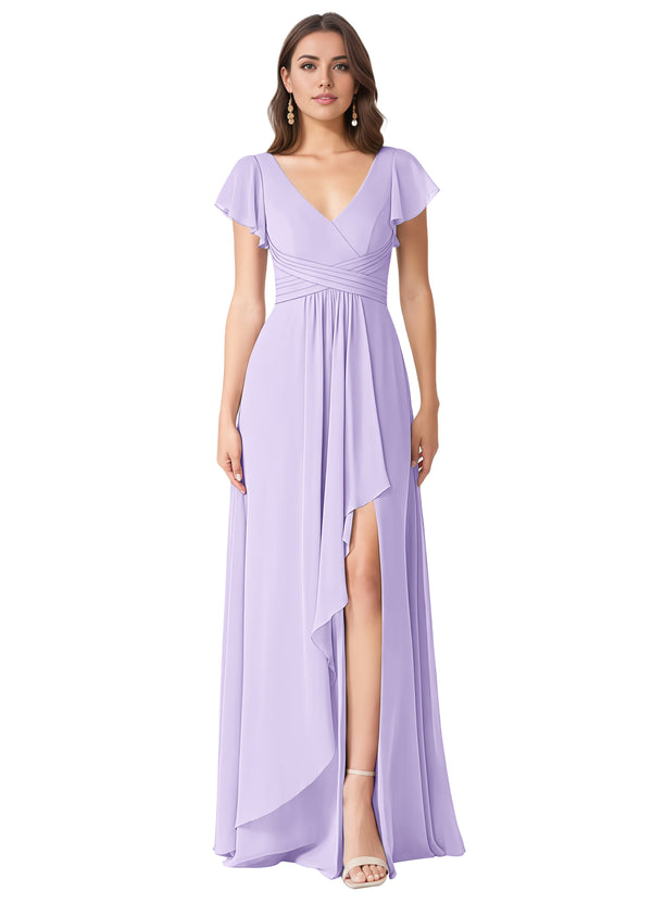 A-line V-Neck Floor-Length Chiffon Bridesmaid Dress With Ruffle