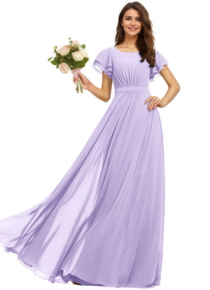 A-line Scoop Floor-Length Chiffon Bridesmaid Dress With Ruffle