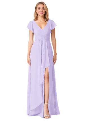 A-line V-Neck Floor-Length Chiffon Bridesmaid Dress With Ruffle