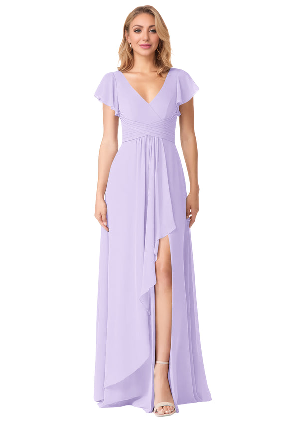 A-line V-Neck Floor-Length Chiffon Bridesmaid Dress With Ruffle