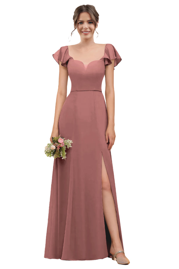 A-line V-Neck Floor-Length Chiffon Bridesmaid Dress With Ruffle