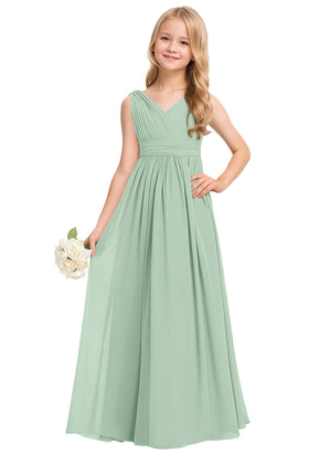 A-line V-Neck Floor-Length Chiffon Junior Bridesmaid Dress
