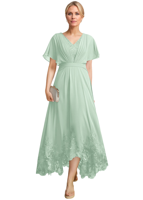 A-line Scoop Illusion Ankle-Length Lace Chiffon Mother of the Bride Dress With Sequins