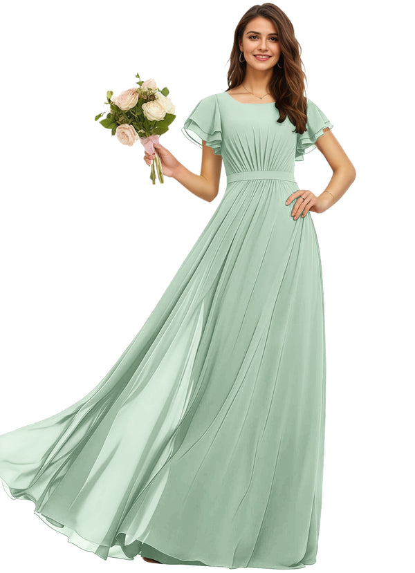 A-line Scoop Floor-Length Chiffon Bridesmaid Dress With Ruffle