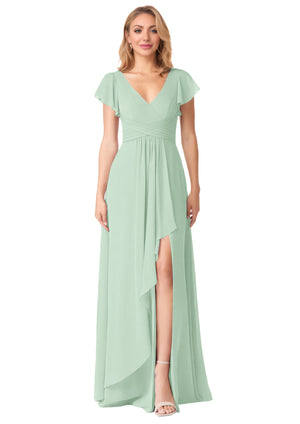 A-line V-Neck Floor-Length Chiffon Bridesmaid Dress With Ruffle