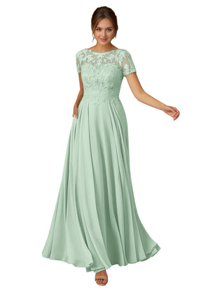 A-line Scoop Illusion Floor-Length Lace Chiffon Mother of the Bride Dress With Sequins