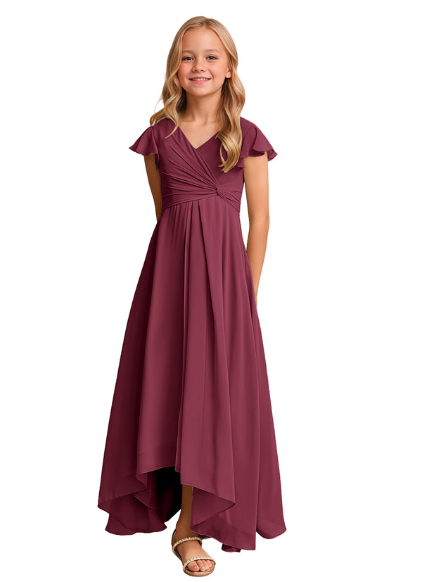 A-line V-Neck Asymmetrical Chiffon Junior Bridesmaid Dress