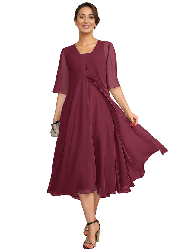 Empire Square Knee-Length Chiffon Mother of the Bride Dress