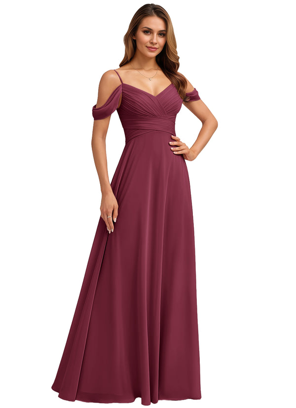 A-line Cold Shoulder Floor-Length Chiffon Bridesmaid Dress
