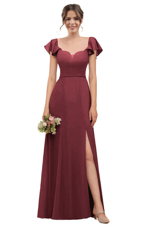 A-line V-Neck Floor-Length Chiffon Bridesmaid Dress With Ruffle