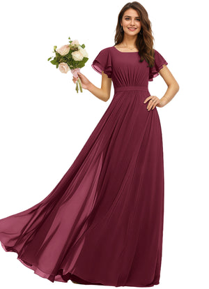 A-line Scoop Floor-Length Chiffon Bridesmaid Dress With Ruffle