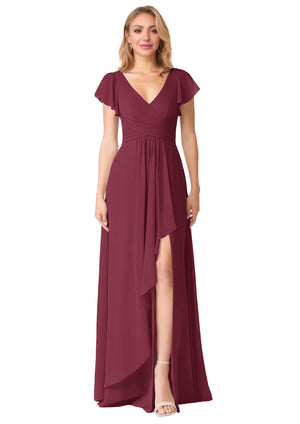A-line V-Neck Floor-Length Chiffon Bridesmaid Dress With Ruffle
