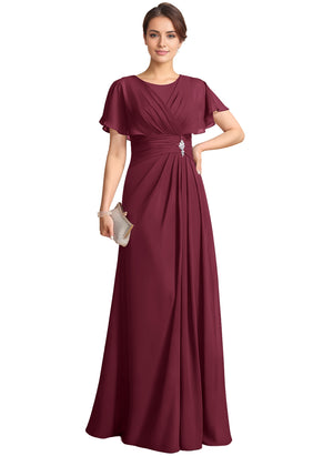 A-line Scoop Floor-Length Chiffon Mother of the Bride Dress With Pleated Beading