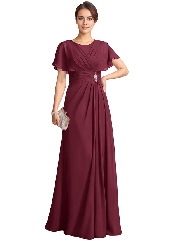 A-line Scoop Floor-Length Chiffon Mother of the Bride Dress With Pleated Beading