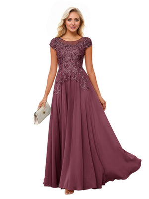 A-line Scoop Illusion Floor-Length Lace Chiffon Mother of the Bride Dress With Sequins