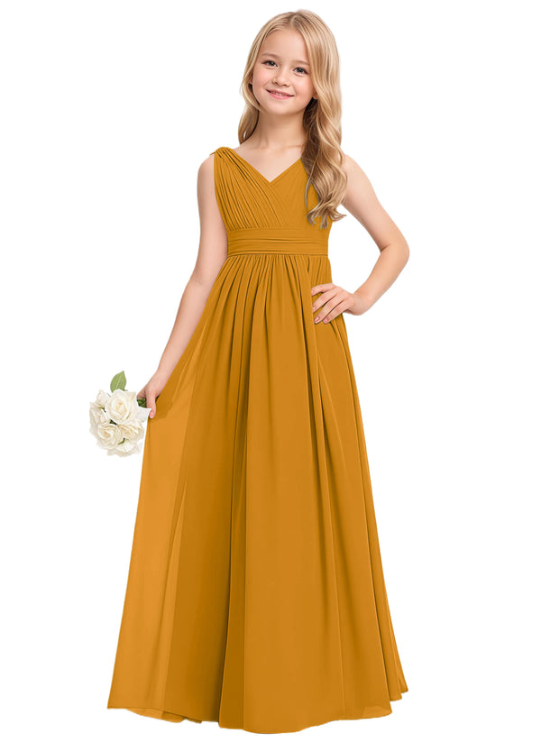 A-line V-Neck Floor-Length Chiffon Junior Bridesmaid Dress