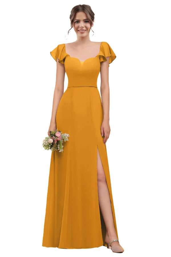 A-line V-Neck Floor-Length Chiffon Bridesmaid Dress With Ruffle