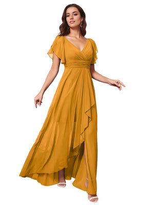 A-line V-Neck Floor-Length Chiffon Bridesmaid Dress With Ruffle
