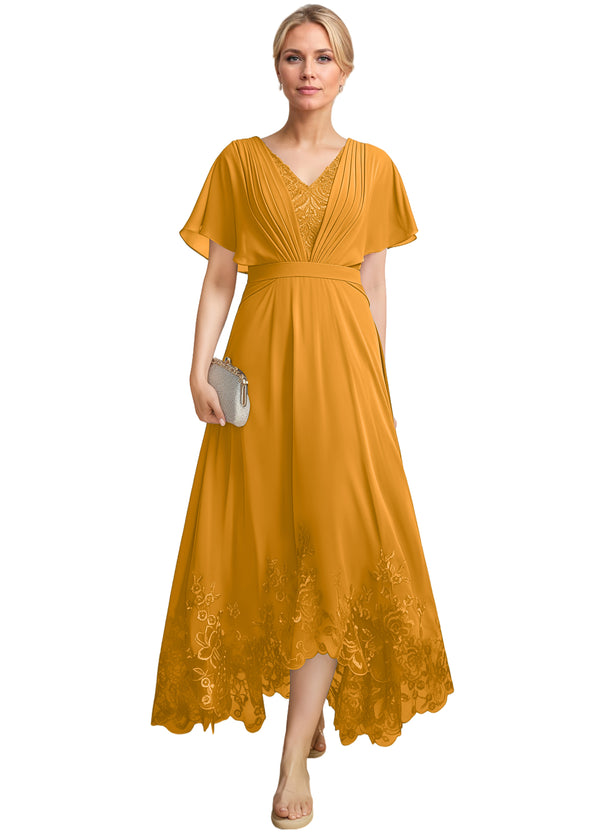 A-line Scoop Illusion Ankle-Length Lace Chiffon Mother of the Bride Dress With Sequins