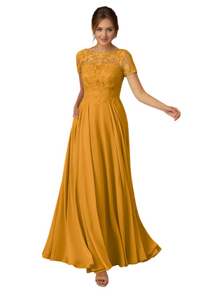 A-line Scoop Illusion Floor-Length Lace Chiffon Mother of the Bride Dress With Sequins