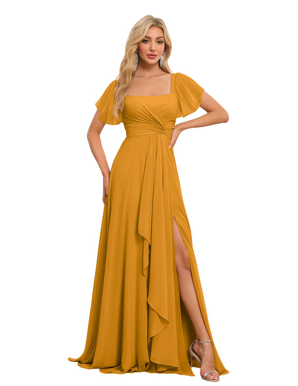 A-line Square Asymmetrical Chiffon Bridesmaid Dress