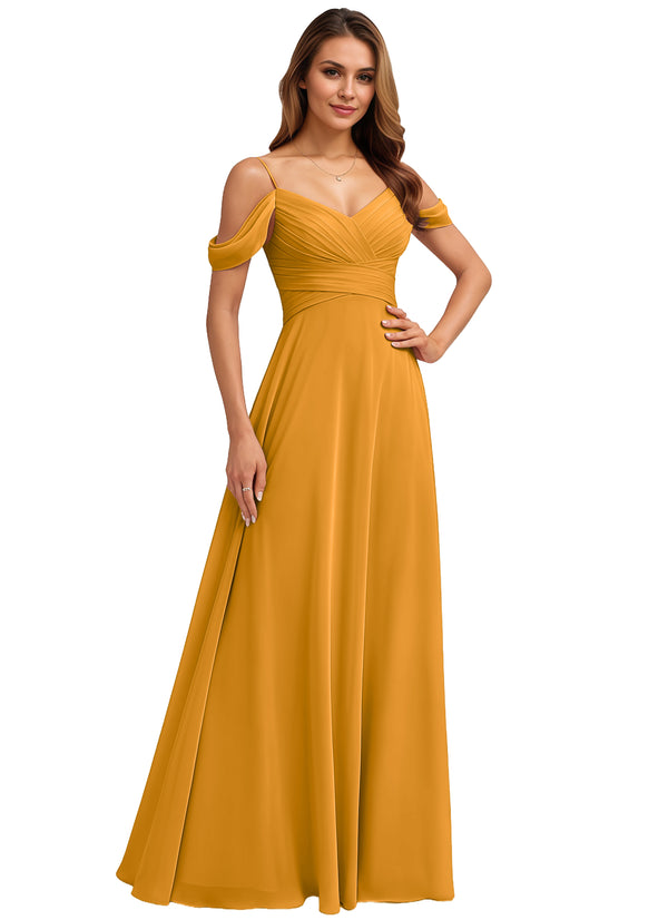 A-line Cold Shoulder Floor-Length Chiffon Bridesmaid Dress