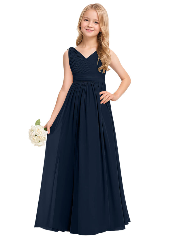A-line V-Neck Floor-Length Chiffon Junior Bridesmaid Dress