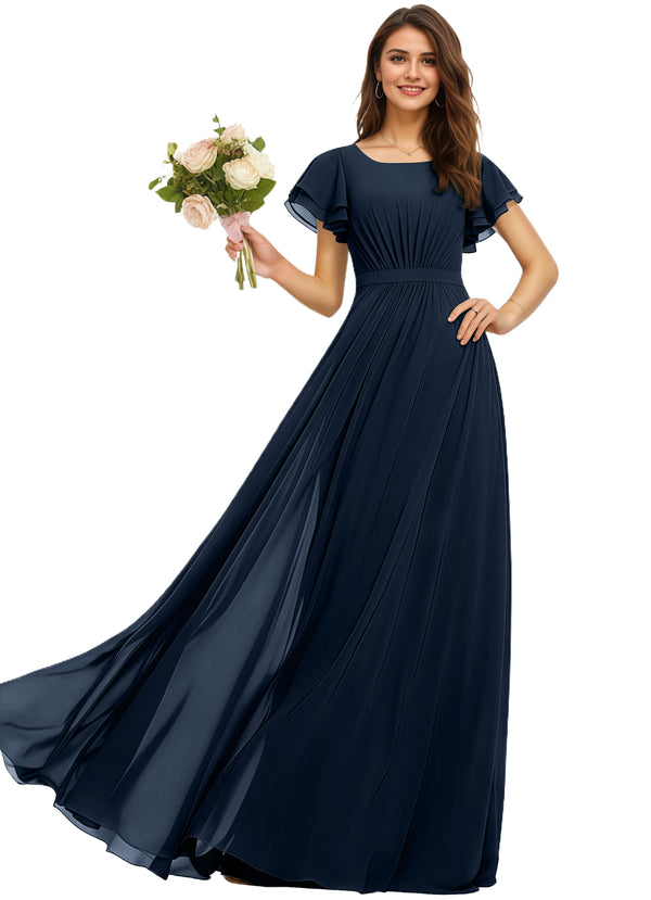 A-line Scoop Floor-Length Chiffon Bridesmaid Dress With Ruffle