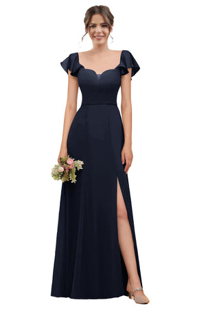 A-line V-Neck Floor-Length Chiffon Bridesmaid Dress With Ruffle
