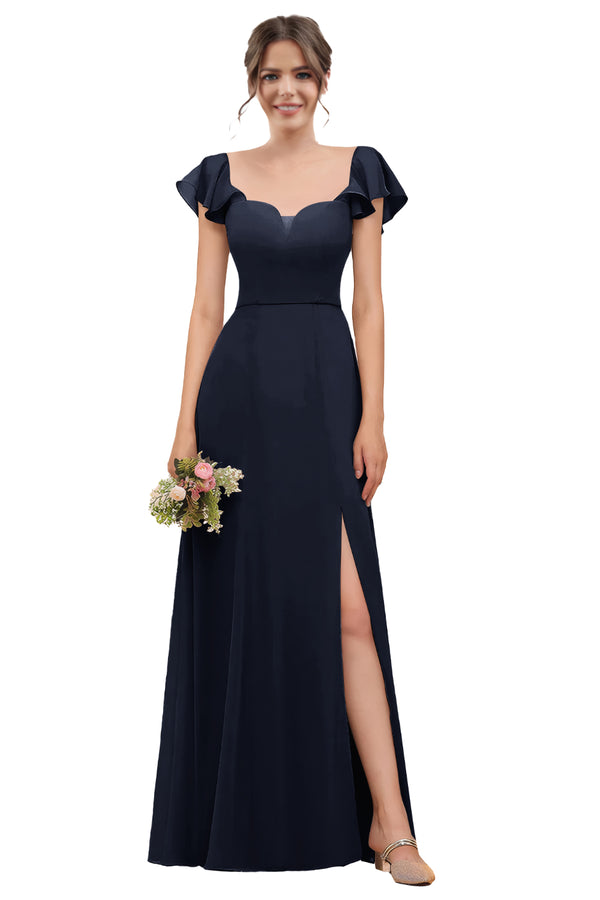 A-line V-Neck Floor-Length Chiffon Bridesmaid Dress With Ruffle