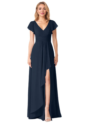 A-line V-Neck Floor-Length Chiffon Bridesmaid Dress With Ruffle