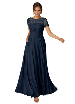 A-line Scoop Illusion Floor-Length Lace Chiffon Mother of the Bride Dress With Sequins