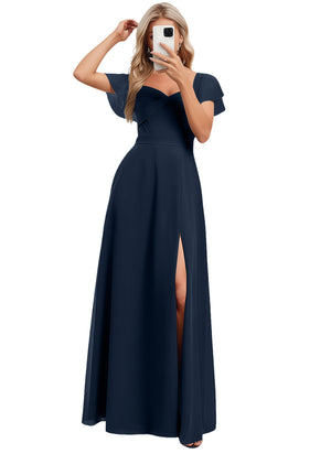 A-line V-Neck Floor-Length Chiffon Bridesmaid Dress With Ruffle
