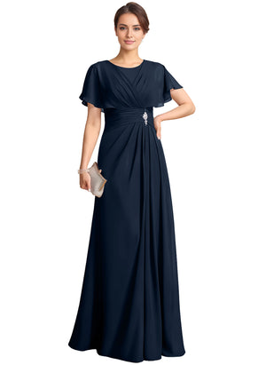 A-line Scoop Floor-Length Chiffon Mother of the Bride Dress With Pleated Beading