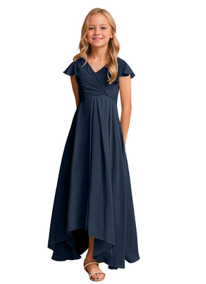 A-line V-Neck Asymmetrical Chiffon Junior Bridesmaid Dress