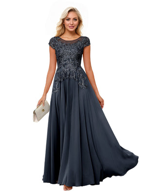 A-line Scoop Illusion Floor-Length Lace Chiffon Mother of the Bride Dress With Sequins