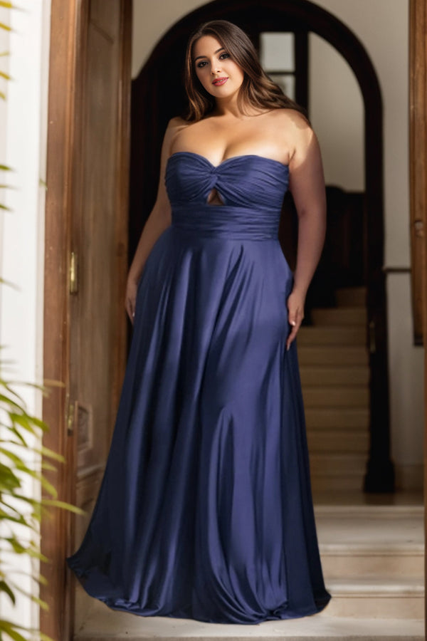 A-line Strapless Floor-Length Satin Prom Dresses
