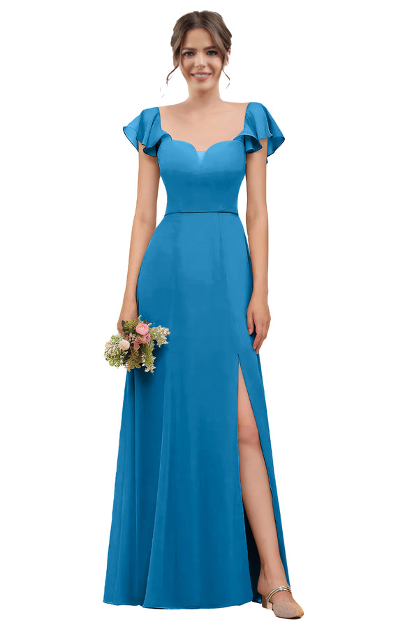A-line V-Neck Floor-Length Chiffon Bridesmaid Dress With Ruffle