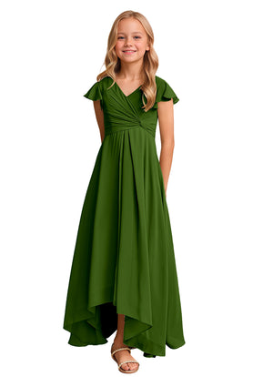 A-line V-Neck Asymmetrical Chiffon Junior Bridesmaid Dress