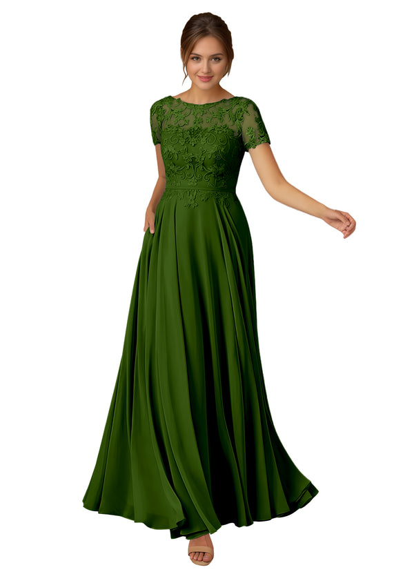 A-line Scoop Illusion Floor-Length Lace Chiffon Mother of the Bride Dress With Sequins