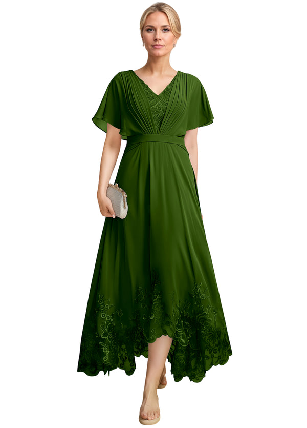 A-line Scoop Illusion Ankle-Length Lace Chiffon Mother of the Bride Dress With Sequins