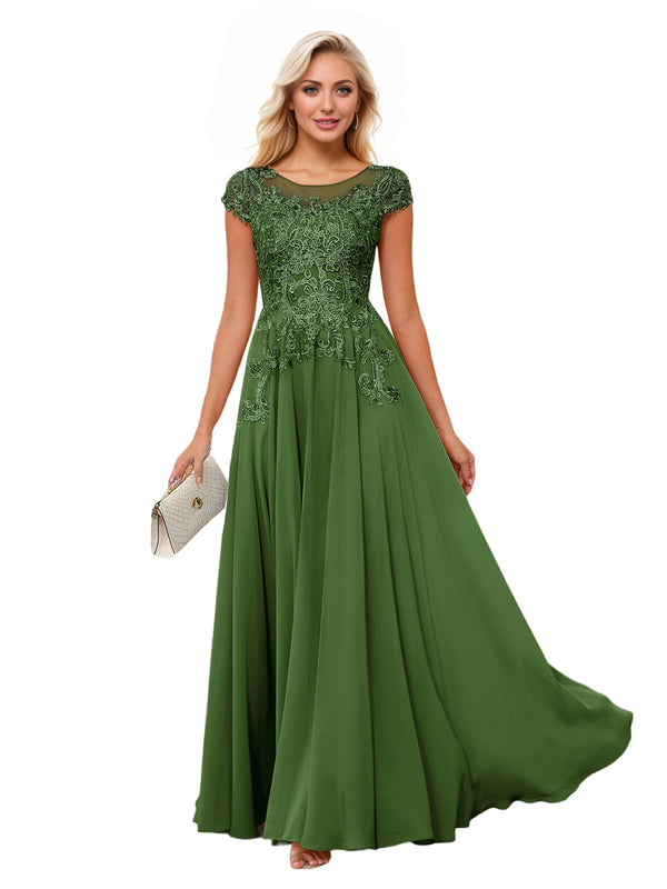 A-line Scoop Illusion Floor-Length Lace Chiffon Mother of the Bride Dress With Sequins