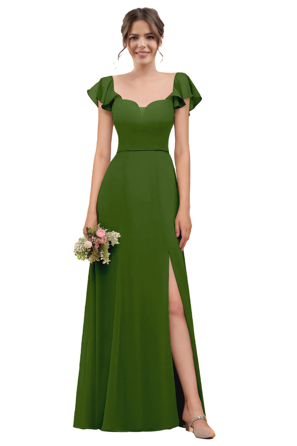 A-line V-Neck Floor-Length Chiffon Bridesmaid Dress With Ruffle