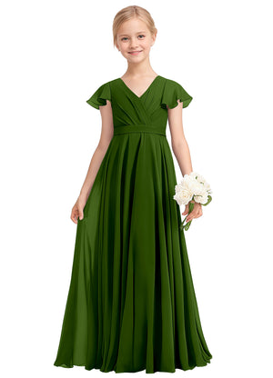 A-line V-Neck Floor-Length Chiffon Junior Bridesmaid Dress