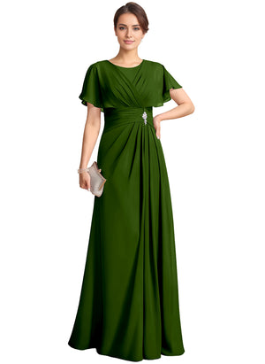 A-line Scoop Floor-Length Chiffon Mother of the Bride Dress With Pleated Beading