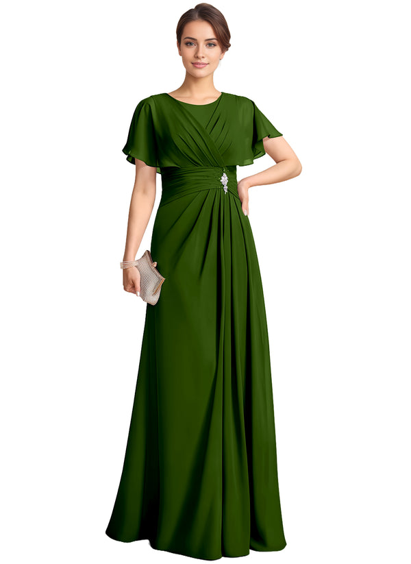 A-line Scoop Floor-Length Chiffon Mother of the Bride Dress With Pleated Beading