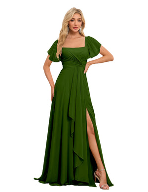A-line Square Asymmetrical Chiffon Bridesmaid Dress