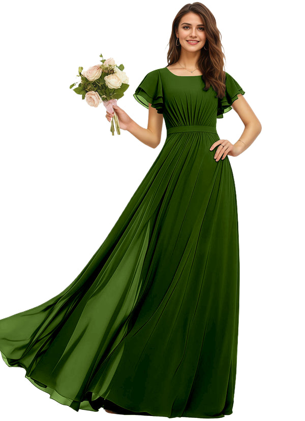 A-line Scoop Floor-Length Chiffon Bridesmaid Dress With Ruffle