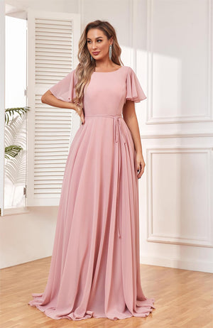 A-line Scoop Floor-Length Chiffon Bridesmaid Dress With Ruffle