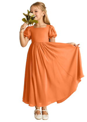 A-line Scoop-Neck Short Sleeves Chiffon Junior Bridesmaid Dress